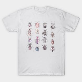 Beetles in Pinks Purples Black and White T-Shirt